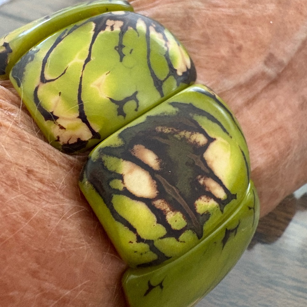 Green and Black Tague nut Chunky Stretch Bracelet
